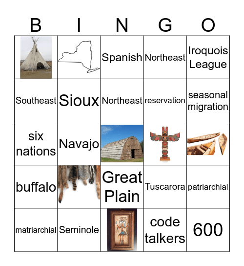 Native American Bingo Card