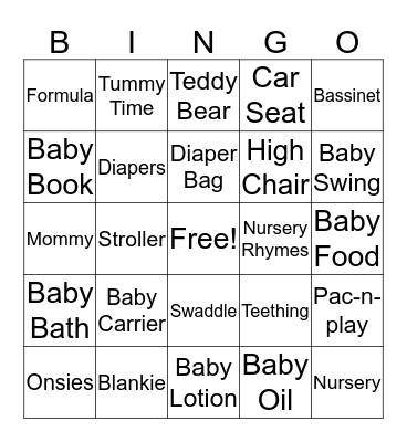 B A B Y Bingo Card