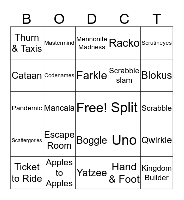 "Game On" Bingo Card