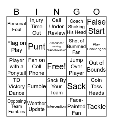 Football Bingo  Bingo Card
