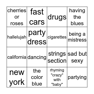 lana del rey bingo Card