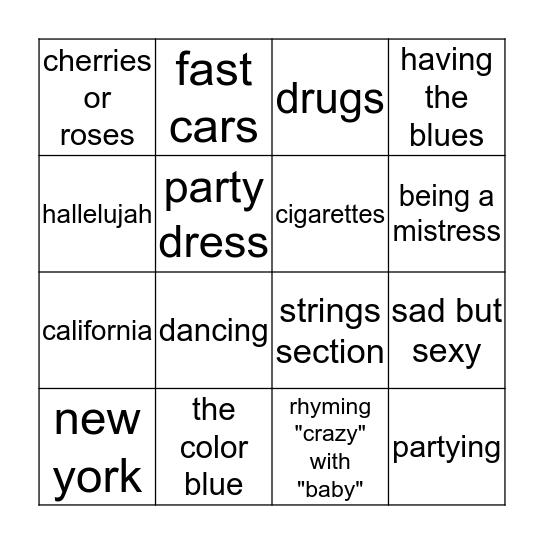 lana del rey bingo Card