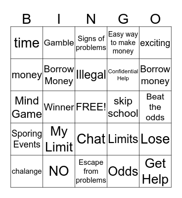 Gambling 2 Bingo Card