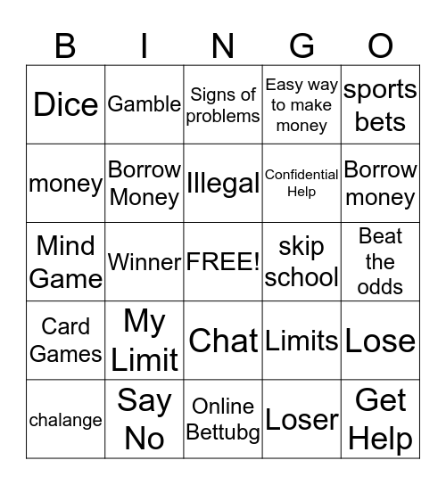Gambling 3 Bingo Card