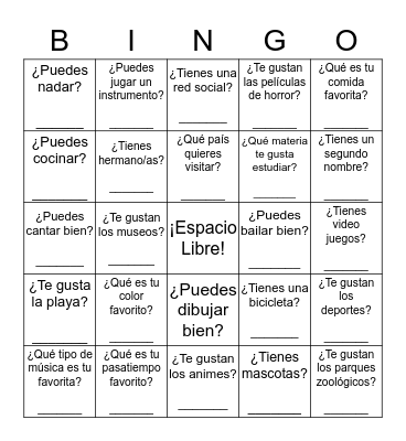 Conociendo a mis compañeros de clase Bingo Card