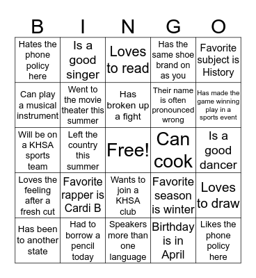 Untitled Bingo Card