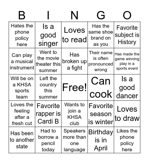 Untitled Bingo Card
