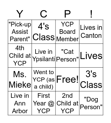 YCP Welcome Bingo! Bingo Card