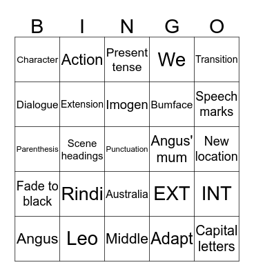 Scriptwriting Bingo Card