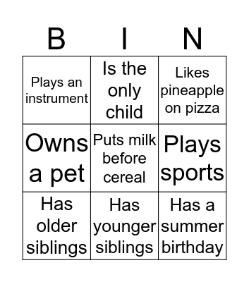 Social Bingo Card