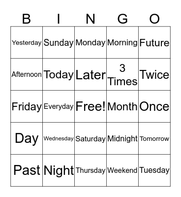 ASL Calendar Review Bingo Card
