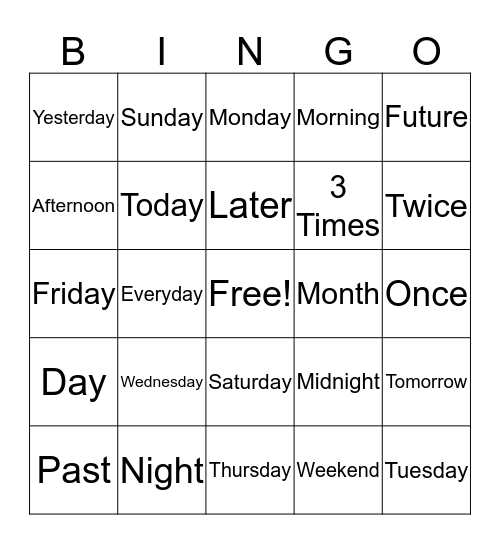 ASL Calendar Review Bingo Card