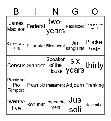 Article 1 Bingo Card