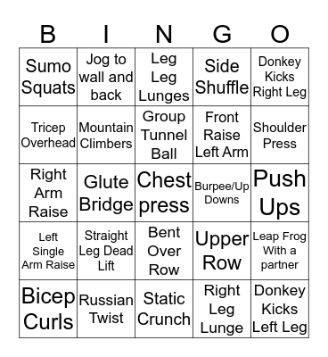Revive Womens Fitness Bingo Card