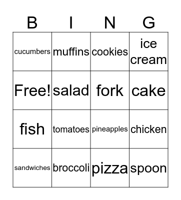 Food Bingo Card