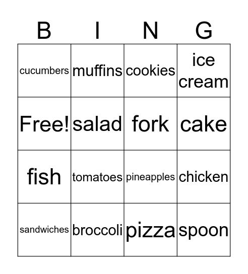 Food Bingo Card