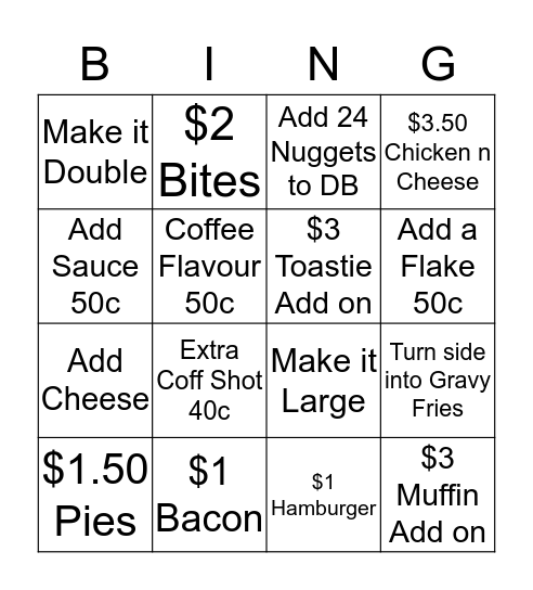 Banora McDonald's Bingo Card