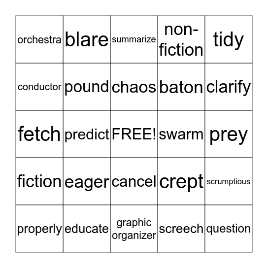 SOAR Vocabulary Bingo Card