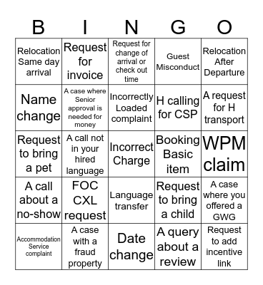 Customer Service Bingo Card