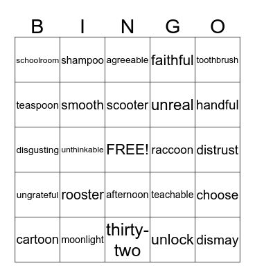 PFR book3 -Lesson 1 Bingo Card