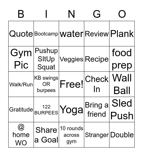 Class A Fitness FUN Bingo Card