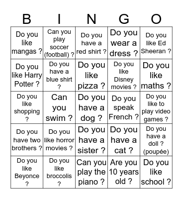 Meet your classmates bingo Card