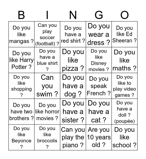 Meet your classmates bingo Card