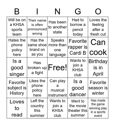 Untitled Bingo Card