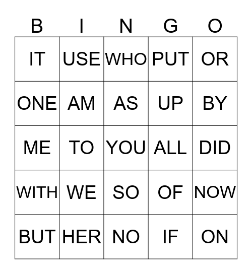 WORD BINGO Card