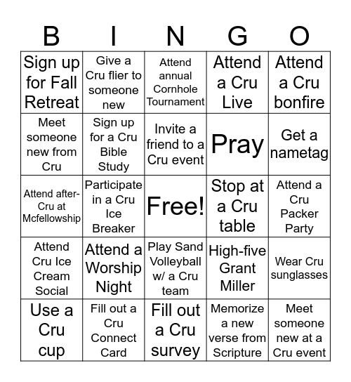 CRU Bingo! Bingo Card