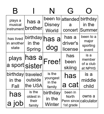 Get To Know You Bingo Card