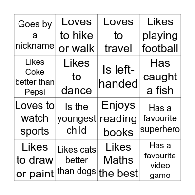 Get to know you Bingo Card