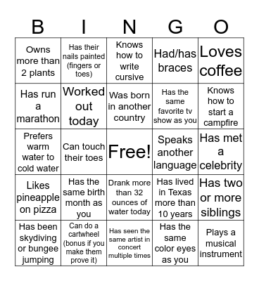 Find Someone Who Bingo Card