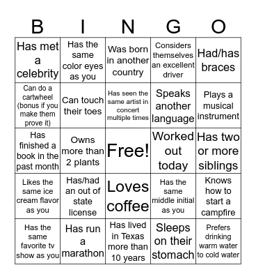 Find Someone Who Bingo Card