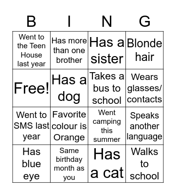 First day BINGO Card