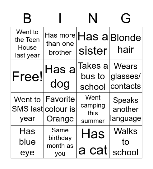 First day BINGO Card