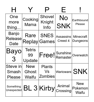 Nintendo Direct 9/4/2019 Bingo Card