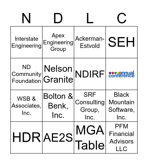 NDLC Vendor Bingo Card