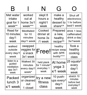 Wellness  Bingo Card