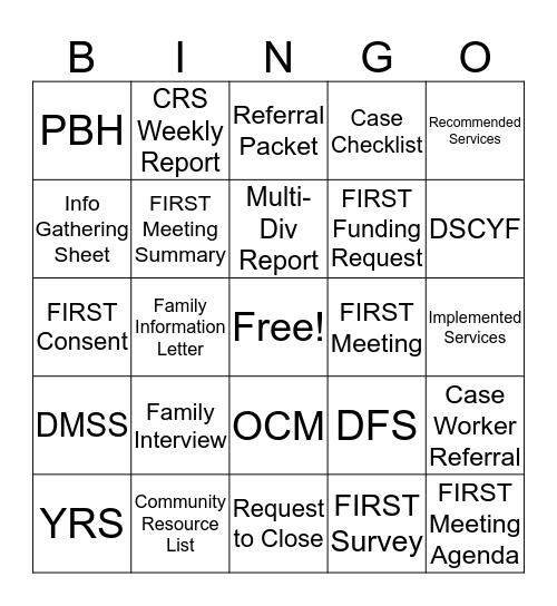 FIRST BINGO Card