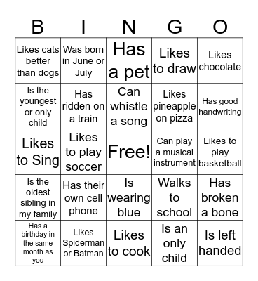 First Week of School Bingo Card