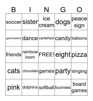 Kaili's Bingo Card