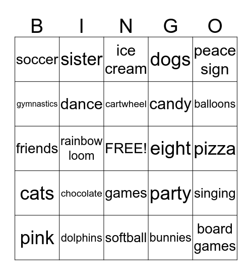 Kaili's Bingo Card