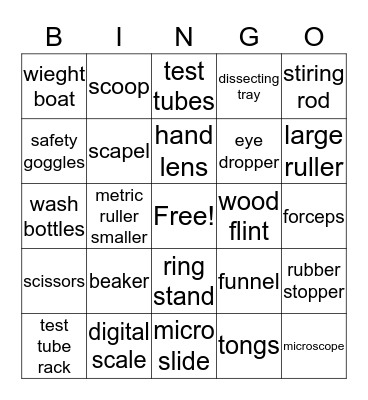 science bingo Card