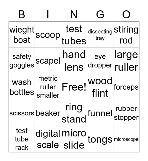 science bingo Card