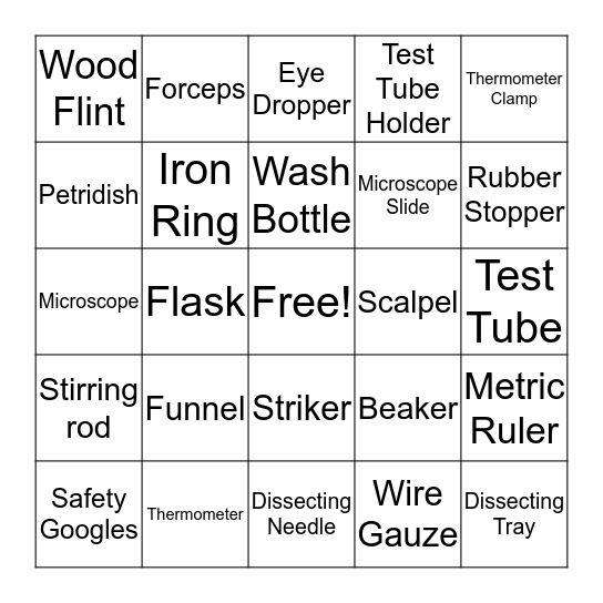 Lab Equipment Bingo Card Bingo Card