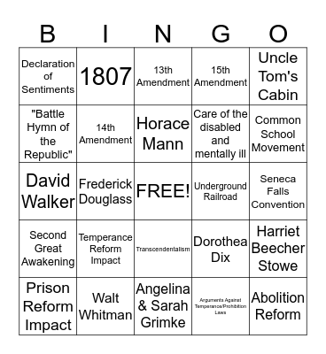 Reform/Culture Bingo Card