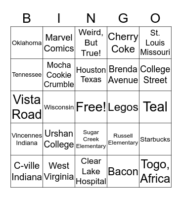 Where's Peyton? Bingo Card