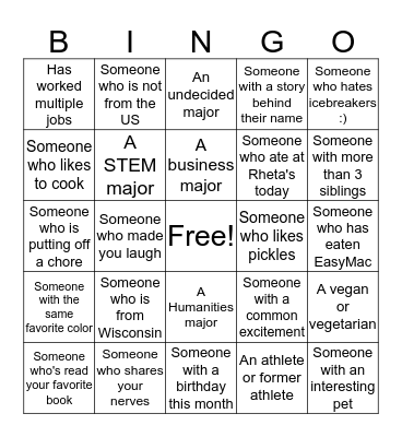 Meet Your Class Bingo! Bingo Card