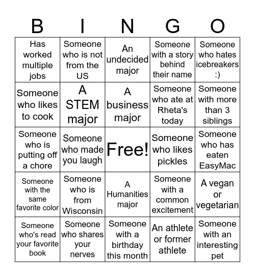 Meet Your Class Bingo! Bingo Card